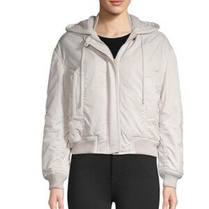 Vince Hooded Bomber Jacket XS Ceramic Cream Faux Fur Lined